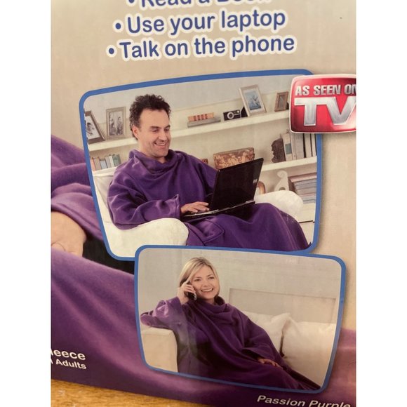 Snugglie Passon Purple Blanket Sleeves +POCKETS fleece Adult 1-Size 71" x 54" - Picture 3 of 5